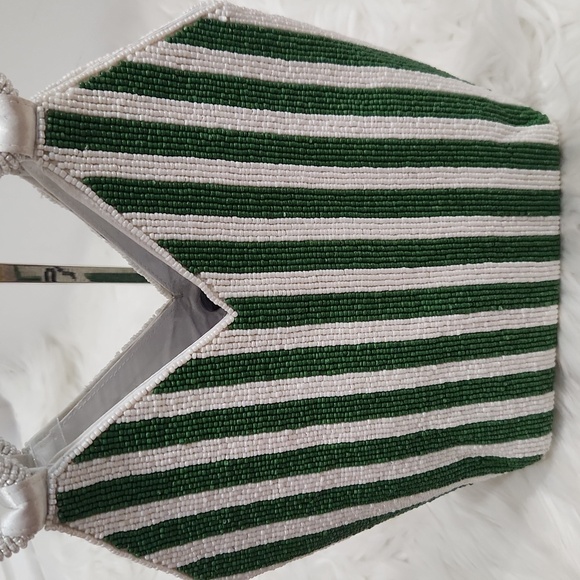 🔹️Made In india Viral Beaded Martini Green Striped Beaded Hancrafted Bag - Picture 5 of 10